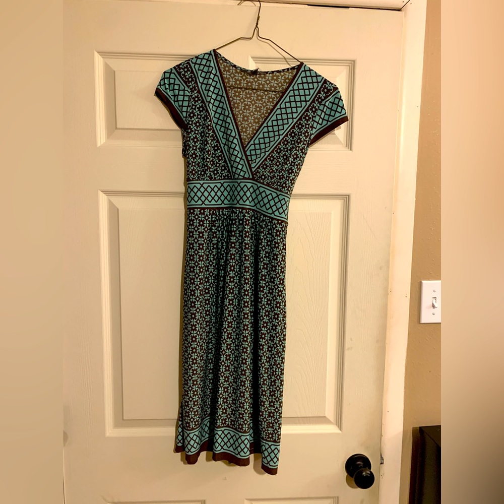 Teal and brown dress. Ties in the back.